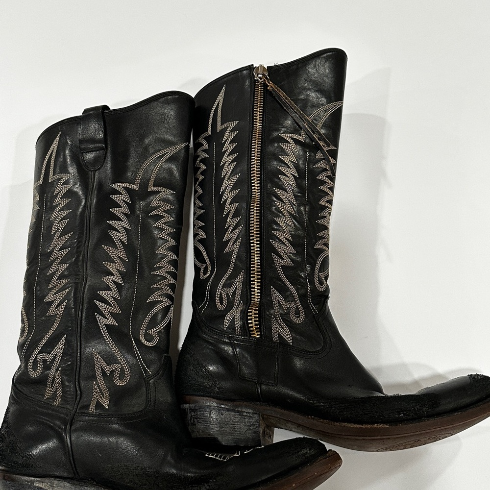 Black Golden Goose Western Cowboy Boots with Embroidered Design w/Dust Bag Sz 40